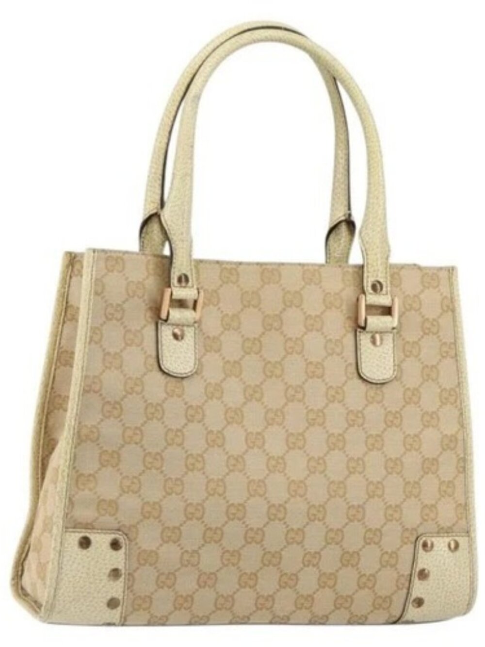 GUCCI GG Canvas Hand Bag Beige Gold 124260